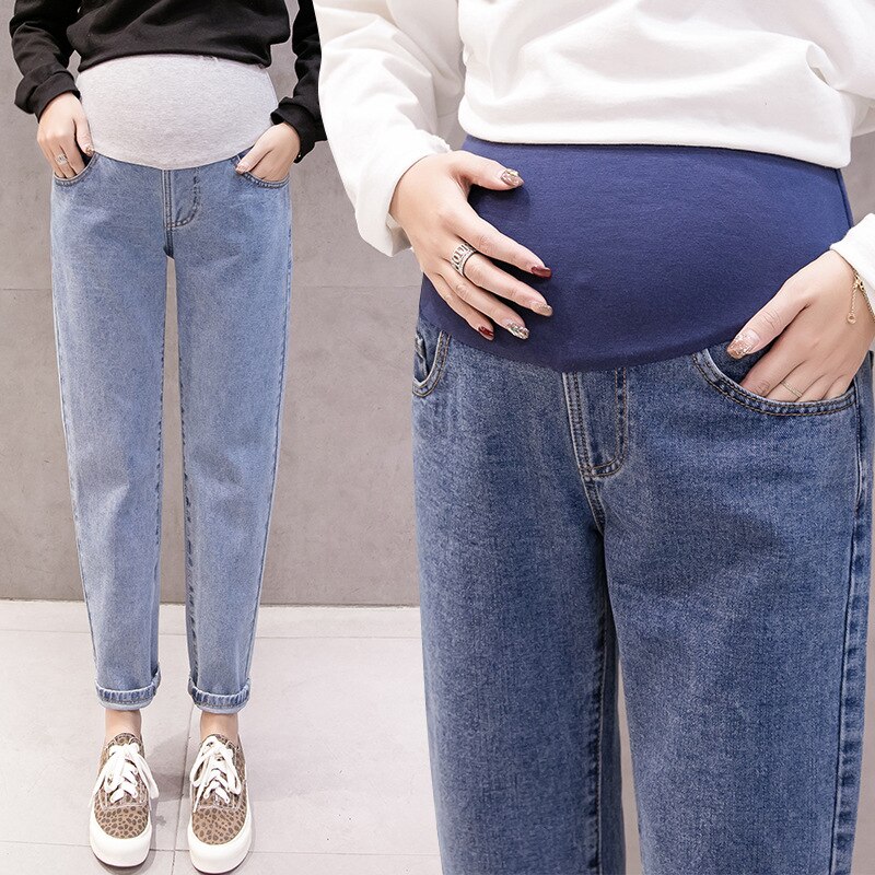 Lige jeans graviditet mavebukser barsel tøj til gravide kvinder kæreste bukser høje talje bukser løse jeans