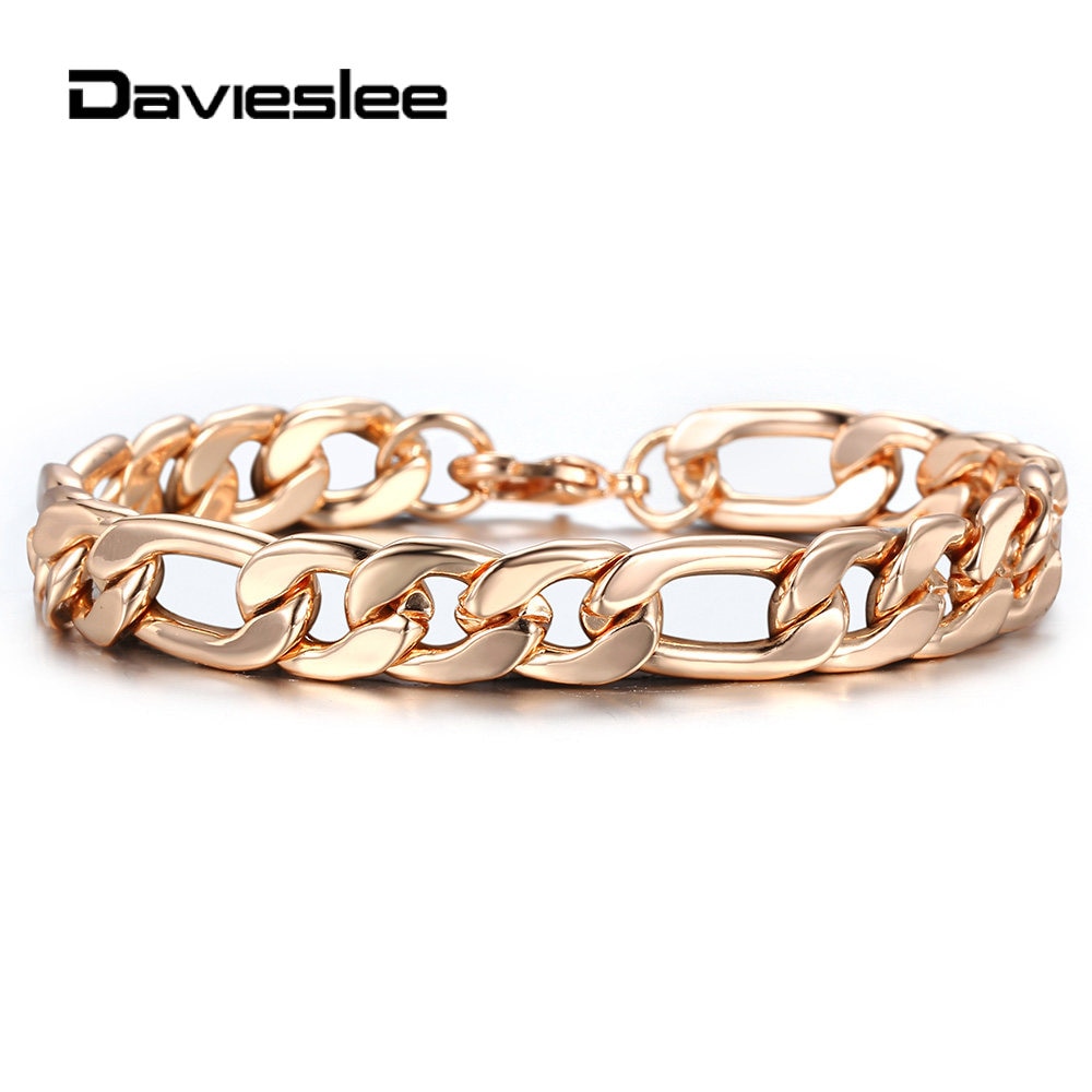 10mm 585 Rose Gold Curb Figaro Link Chain Bracelet for Women Men Lobster Clasp 20cm Jewelry Accessories DCBM05