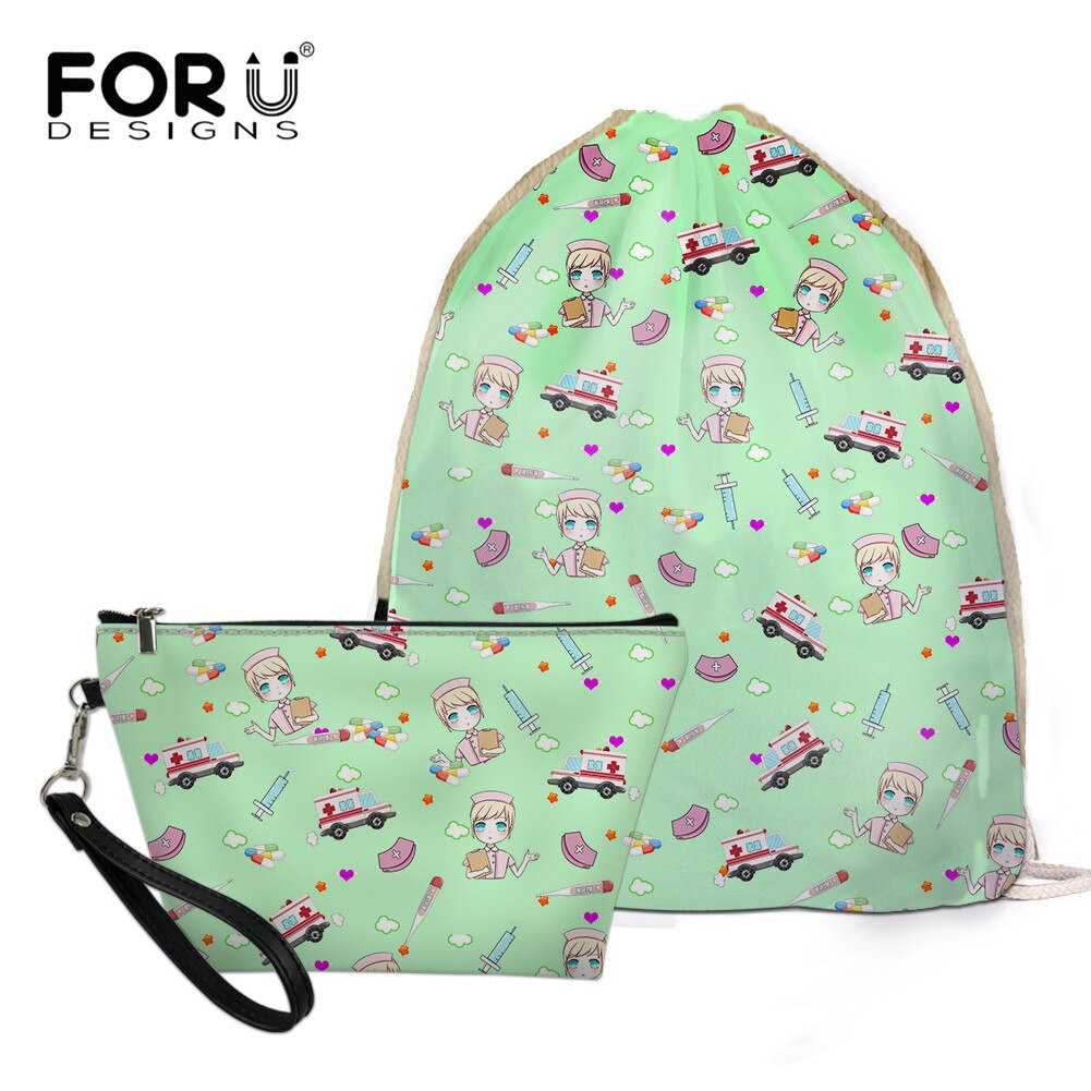 FORUDESIGNS Women’s Drawstring Bag Sets Nurse Girls Woman Foldable School Girls Cloth Backpack Small Shoes Pack: BLG3653Z3Z8