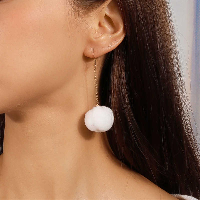 Aihua Faux Fur Ball Earrings for Women Soft Fluffy Pom Pom Decor Dangle Earrings Jewelry Accessories Christmas Party Dress Up