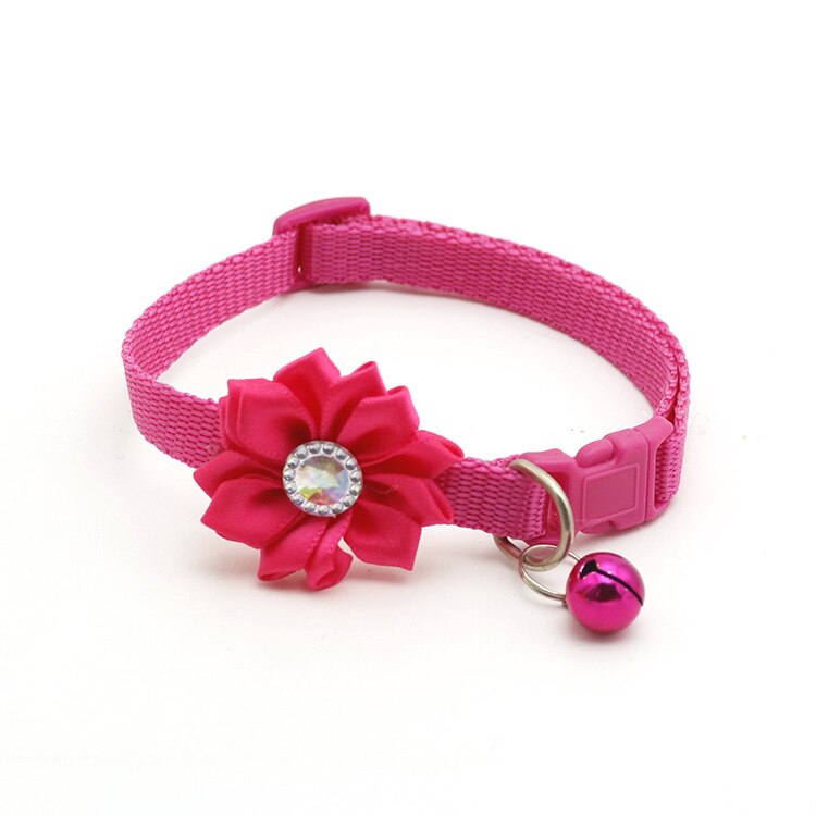 Collier en forme de cloche pour animal de compagnie, motif floral, collier pour chat, petit chien, chiot, réglable, ruban en Nylon: rose red