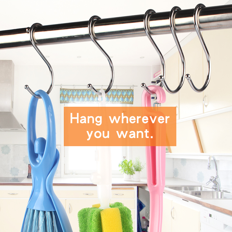 5PCS Stainless Steel S-hook Kitchen Hook Dormitory Hanger Wall Hanging Coat Rack Door Back Wardrobe Clothes