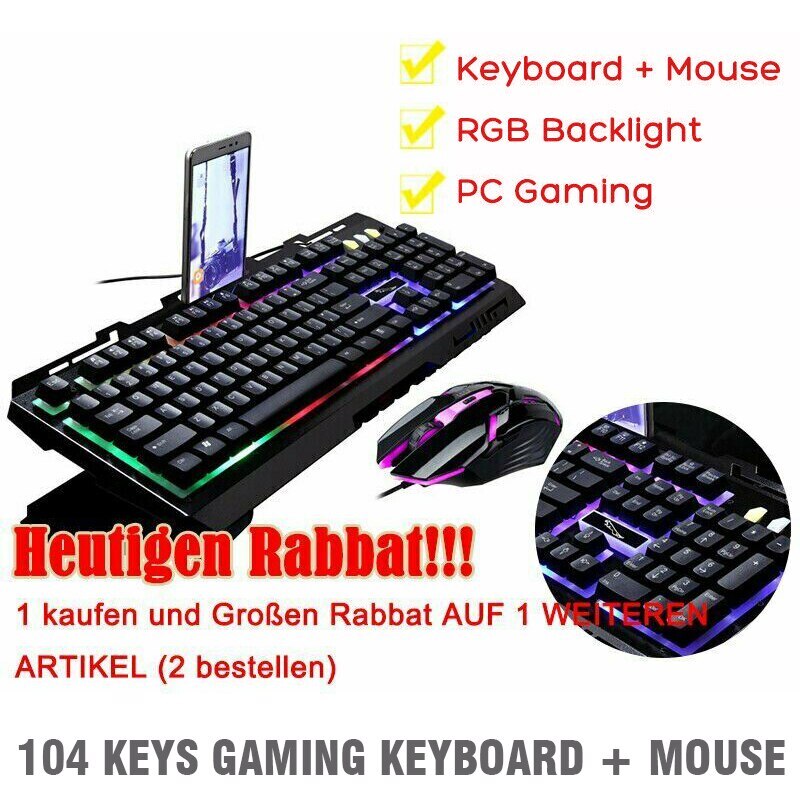 Gaming Keyboard RGB Backlit Keyboard With Silent Gaming Mouse Set USB Wired Rainbow Gaming Keyboard Mouse Set Compatible for PC