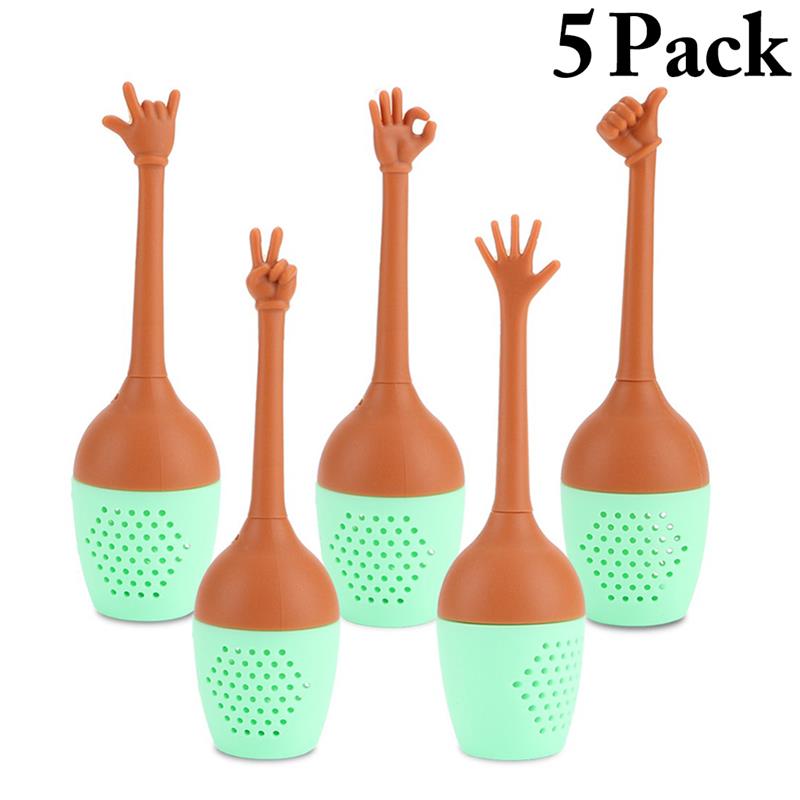 5 st teinfuser roliga handgester teinfuser svart tesil silikon lösblad örtkryddhållare tebryggningsverktyg