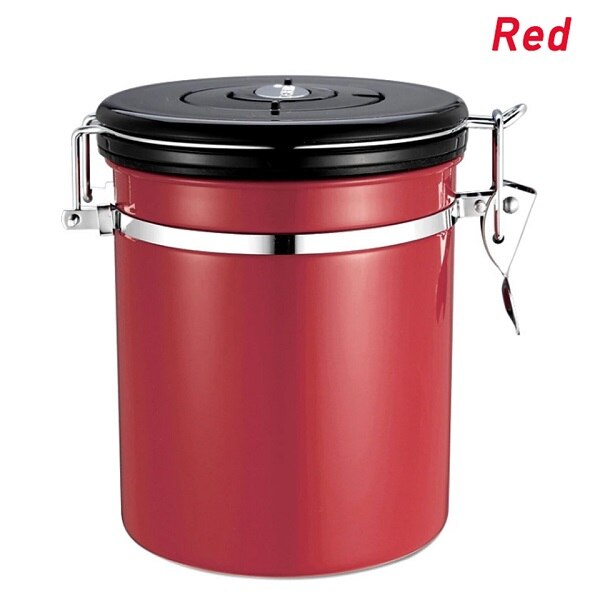 Stainless Steel Sealed Pot Tea Coffee Sugar Kitchen Storage Canister Jar Pot Set Home Storage Cafe Bean Seasoning can rganizaer: Red