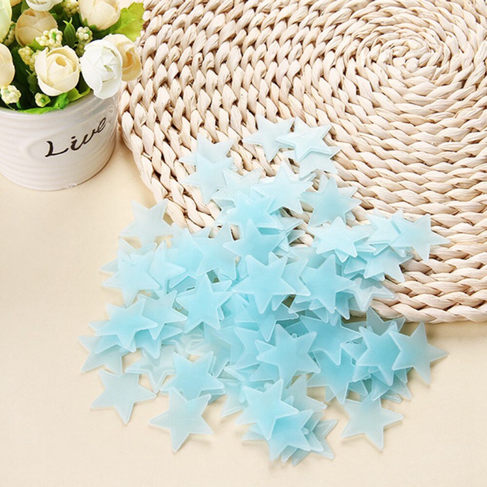 100Stck PVC Sterne Leuchten Aufkleber leuchtend in dunkel Nacht Neonlicht Zauberstab Kunst 3D Hause Abziehbilder Für freundlicher Zimmer Decke schalter Dekor: Blau