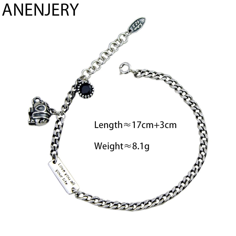 Anenjery Stijl Olifant Brief Vierkante Kaart Armband Armbanden Voor Vrouwen Mannen Paar Armband Thaise Zilveren Kleur Sieraden S-B416