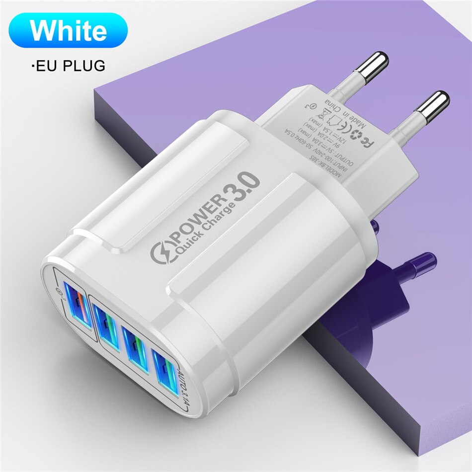 USLION 3A Schnelle Ladegerät Für iPhone 12 11 4 Port 48W Wand USB Ladegerät EU/UNS Stecker Adapter für Samsung huawei Handy Ladegerät: EU Plug White