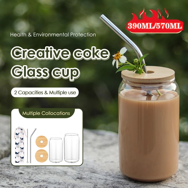 Glas kop gennemsigtig cola dåse glas vand kop ins netto rød juice kop kaffe vin mælk øl kold drik håndlavet dåse 390/570ml