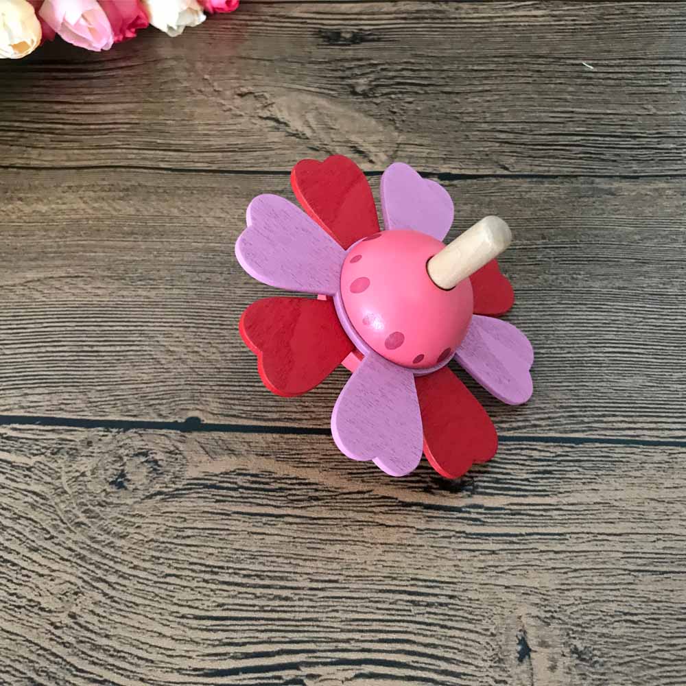 Brabd en mooie houten bloemvormige tol, klassiek speelgoed voor kinderen, vroeg educatief speelgoed, tol