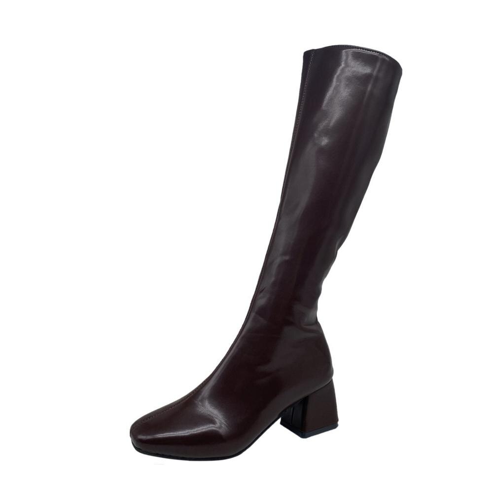 Dames kniehoge laarzen herfst winter schoenen witte hoge laarzen dames hak zwarte bruine knielaarzen: Bruin / 8.5