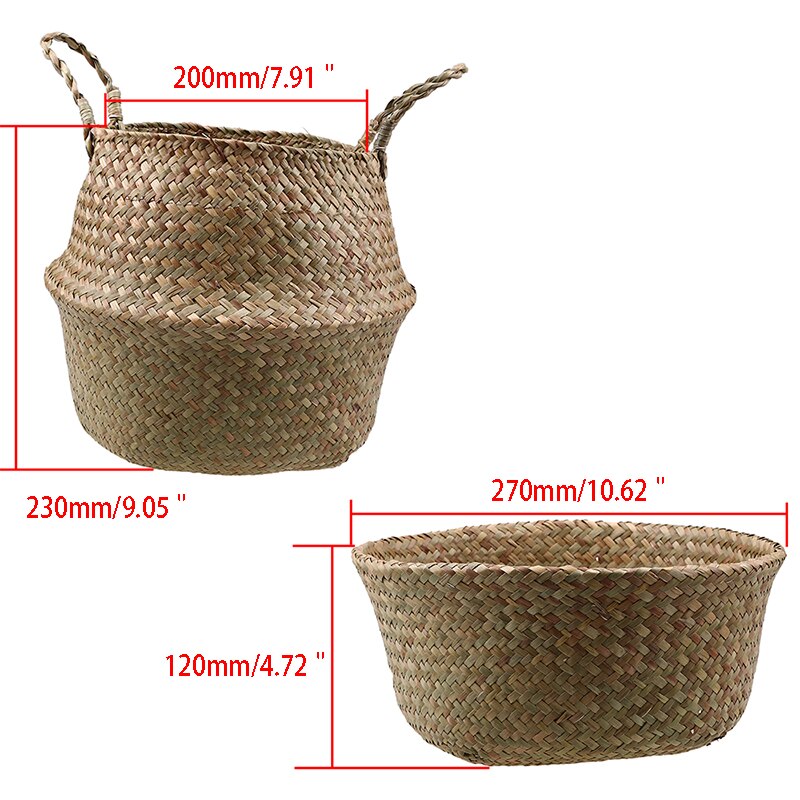 Whism S/M/L Zeewier Rotan Geweven Mand Opvouwbare Bloempot Handgemaakte Geweven Bloem Mand Kleding Opbergmanden: M 22.5x24cm