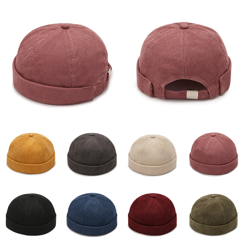 Mode Hip Hop Hoeden Brimless Skullies Caps Voor Mannen Beanie Hoed Vintage Mannen Caps Corduroy Effen Kleur Straat Verhuurder hoed