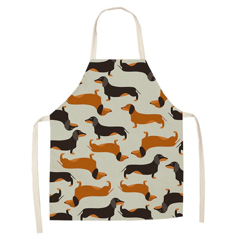 Fuuny Apron Bulldog Dachshund Pug Dog Printed Kitchen Apron for Woman Cotton Linen Bib 53*65cm Home Cooking Baking Cleaning Tool: B 1PC