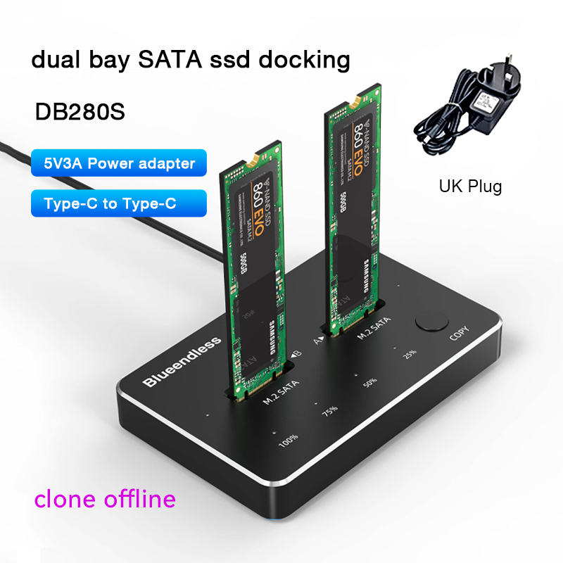Blueendless  m 2 ssd-dockingstation med to bays, sata-duplikator, ssd med to bays, m2 .2 kabinet, sata 6 gbps, type c, usb 3.1 til ssd-harddisk