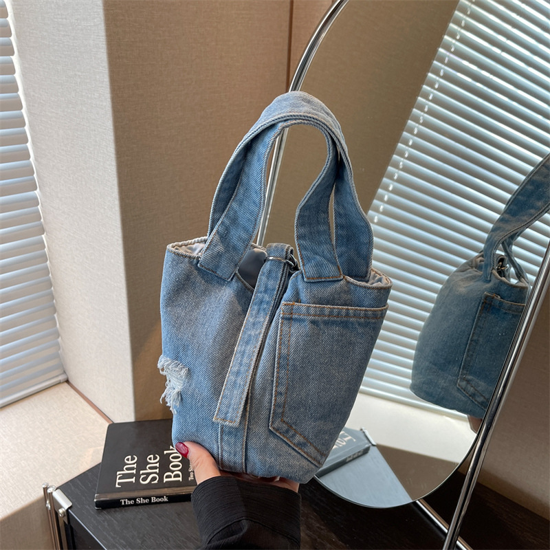 Handtas, modieuze denim handtas voor dames, trendy en veelzijdige bucket bag in westernstijl: Blauw