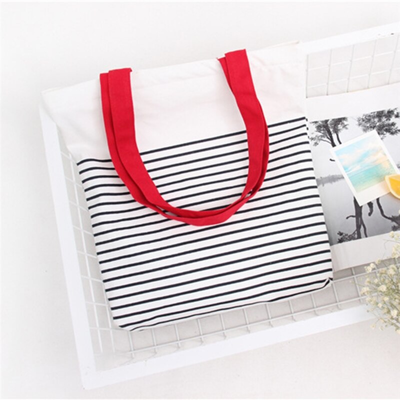Bawełna płótno w paski torba na ramię na zakupy na ramię torba robić przenoszenia Eco torba wielokrotnego użytku zapinana na zamek mała torba na zakupy: czerwony ramię strap