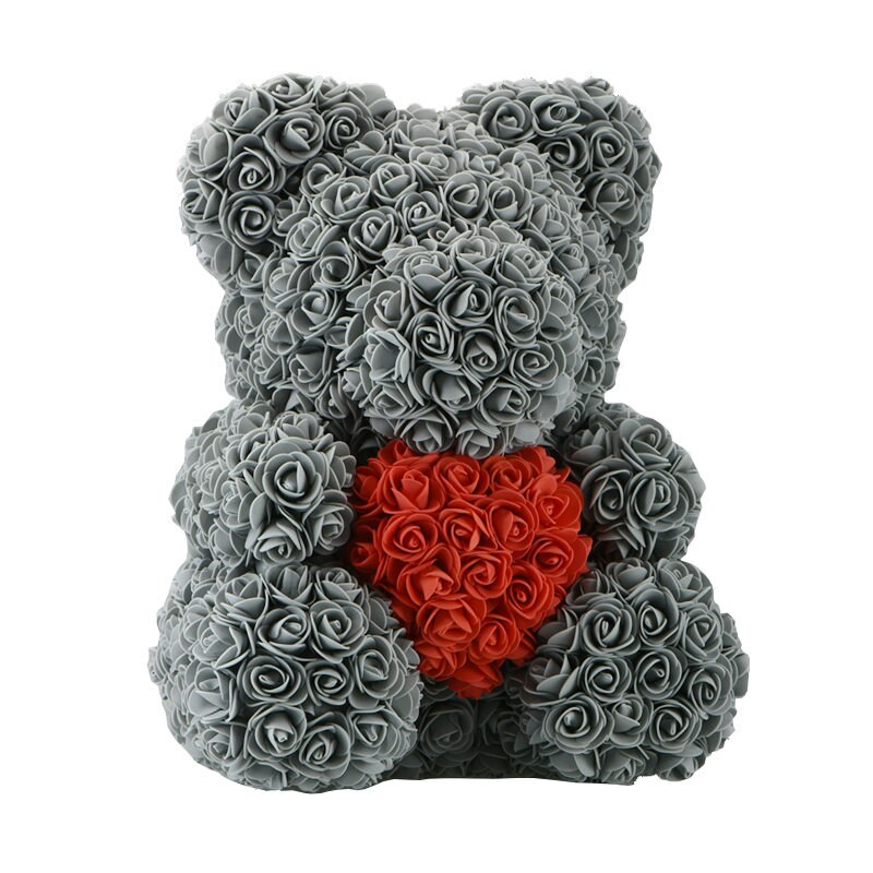 Großen Regenbogen Bär von Rosen mit Kasten 38cm 3D Schaum Rosen Bär Teddybär Kostüm Seife Blume Weihnachten