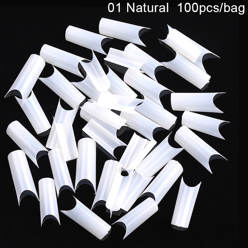 100 Stks/doos Ultradunne Trace-Gratis C Boog Ondiepe Valse Nail Tips Mold Professionele Extension Nail Tips Nail Art Gereedschap: 01