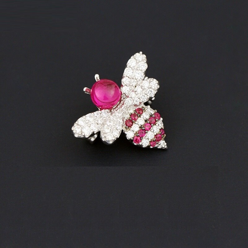 Sweet Rose Candy Color AAA Zircon 925 Sterling Silver Bee Brooch Cute AP DECEMBER Inset Brooch Pin Women Wedding Jewelry