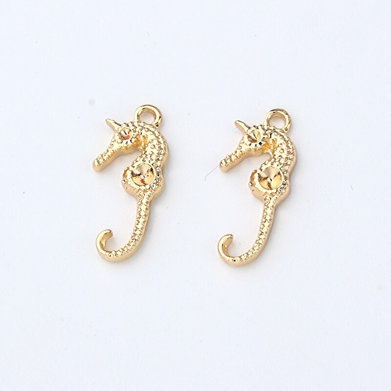 10 Uds. Punk hipocampo serpiente pendiente encantos pulsera hallazgos oro plata diamantes de imitación pendientes colgantes para hacer joyas: Gold haima