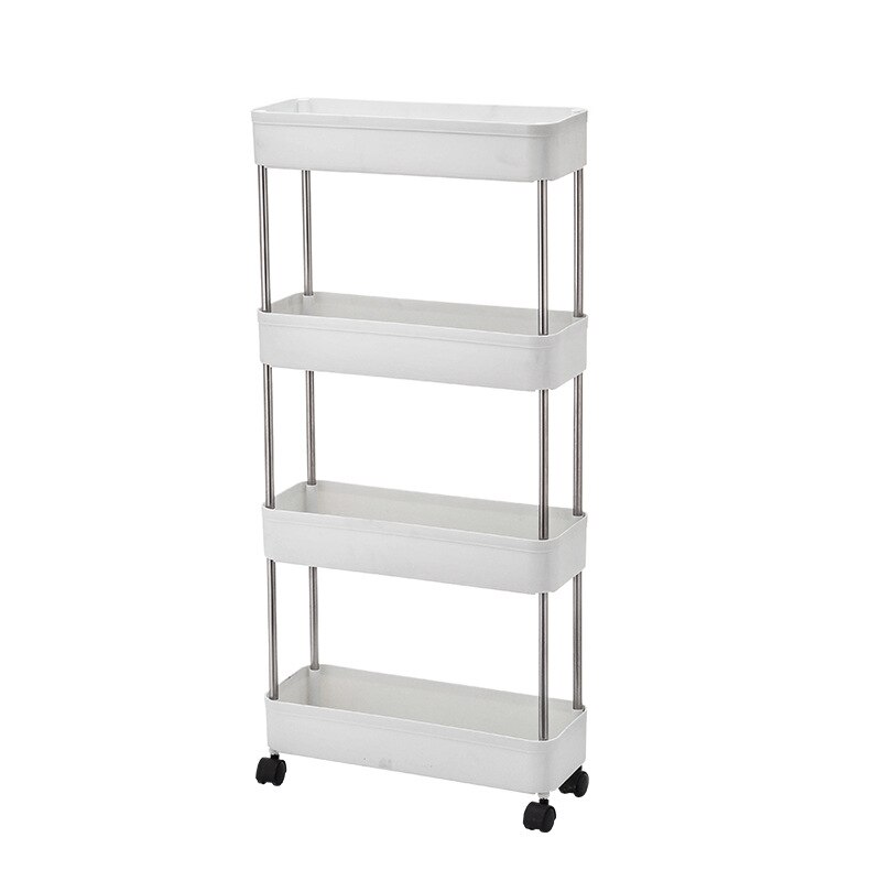 Movable Kitchen With Wheels, Side Refrigerator, Floor-To-Ceiling Slot Trolley With Hook Storage Rack, Slot Rack: Small four layers