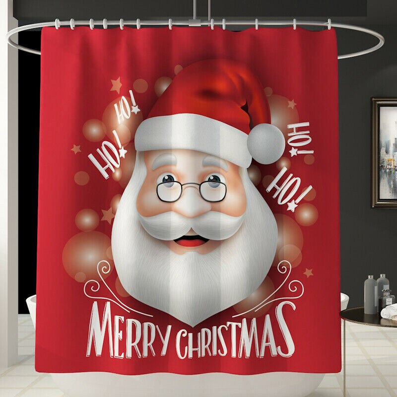 God jul badrumsset snögubbe tomte jul klockmönster vattentät duschdraperi toalettöverdrag matta set halkfri matta: 3