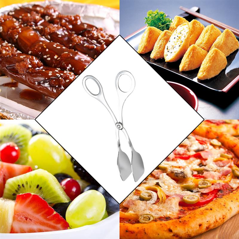 Pinzas para barbacoa de 7 pulgadas, bufé de barbacoa, ensalada, repostería, Forma de tijera, tijeras de acero inoxidable, pinza de cocina para ensalada