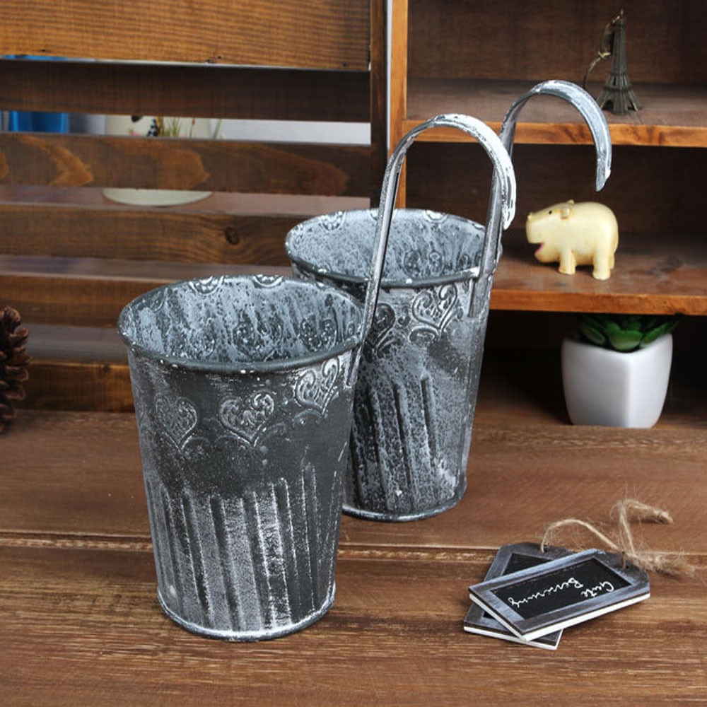 1x vintage retro metal jern hegn hængende keg blomsterpotte med krog haven hængende balkon plante hænge pot planteskole bonsai potter