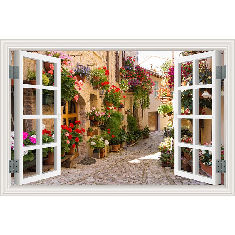 Nature Landscape Flowers 3D Window Art Wall Decal Waterproof Removable Wallpaper Scenery Mural Sticker Home Decor Poster