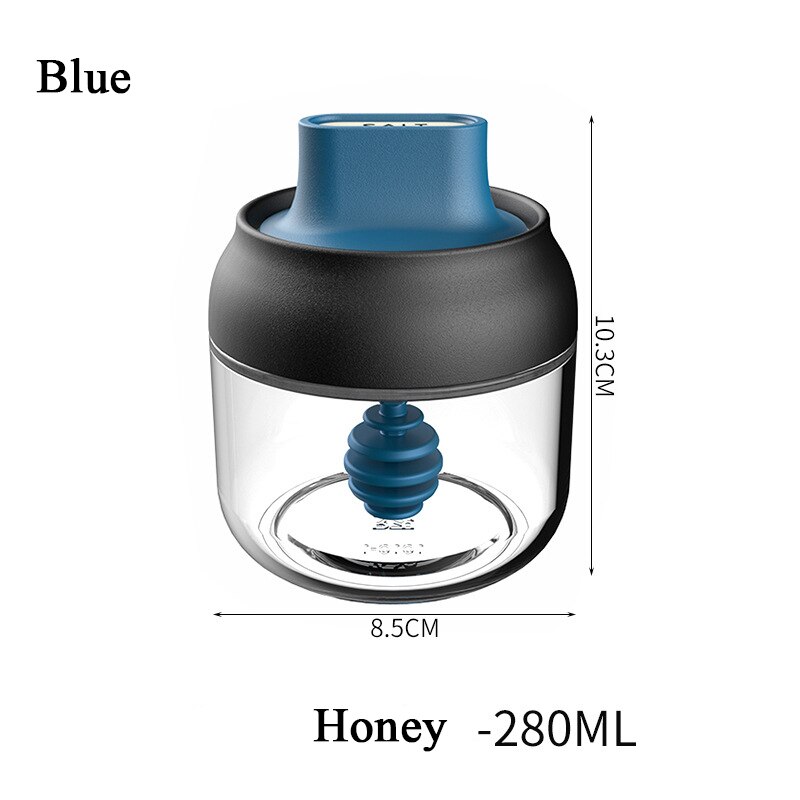 Køkken glas krydderier flasker glas sukker salt honning opbevaring krukke 280ml krydderier opbevaring boks med børste ske låg tilbehør 1pc: Blå-honning