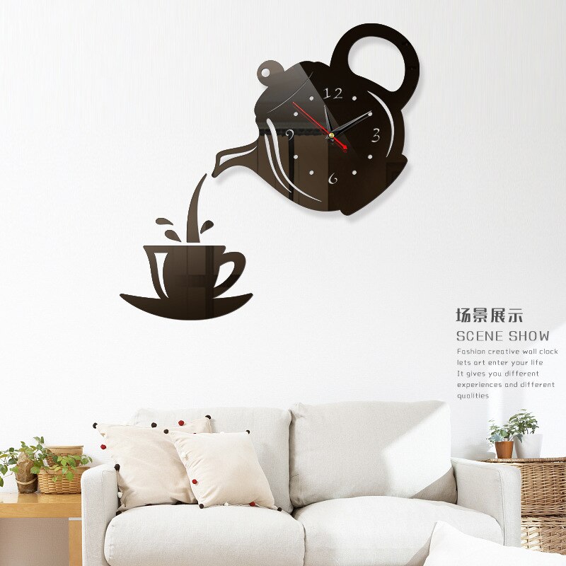 Diy 3D Teapot Wall Clock For Acrylic Coffee Cup, Kitchen Decorative Wall Clock, Wall Clocks For Living Room WJ10