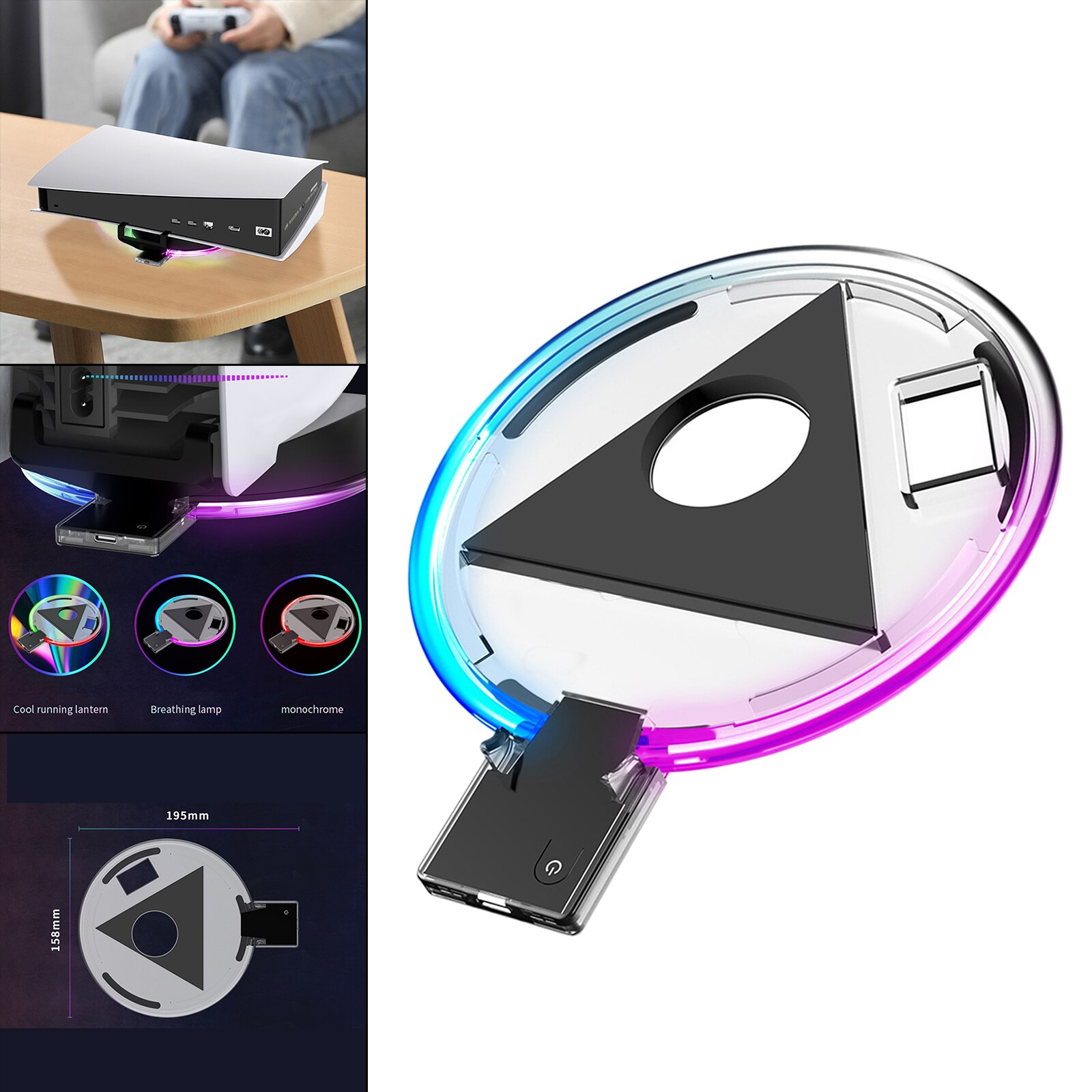 Base luminosa colorida PS5 LED RGB, alta eficiencia, gradiente frío, SIN controlador, fácil de montar y usar, Base de carga de bajo ruido