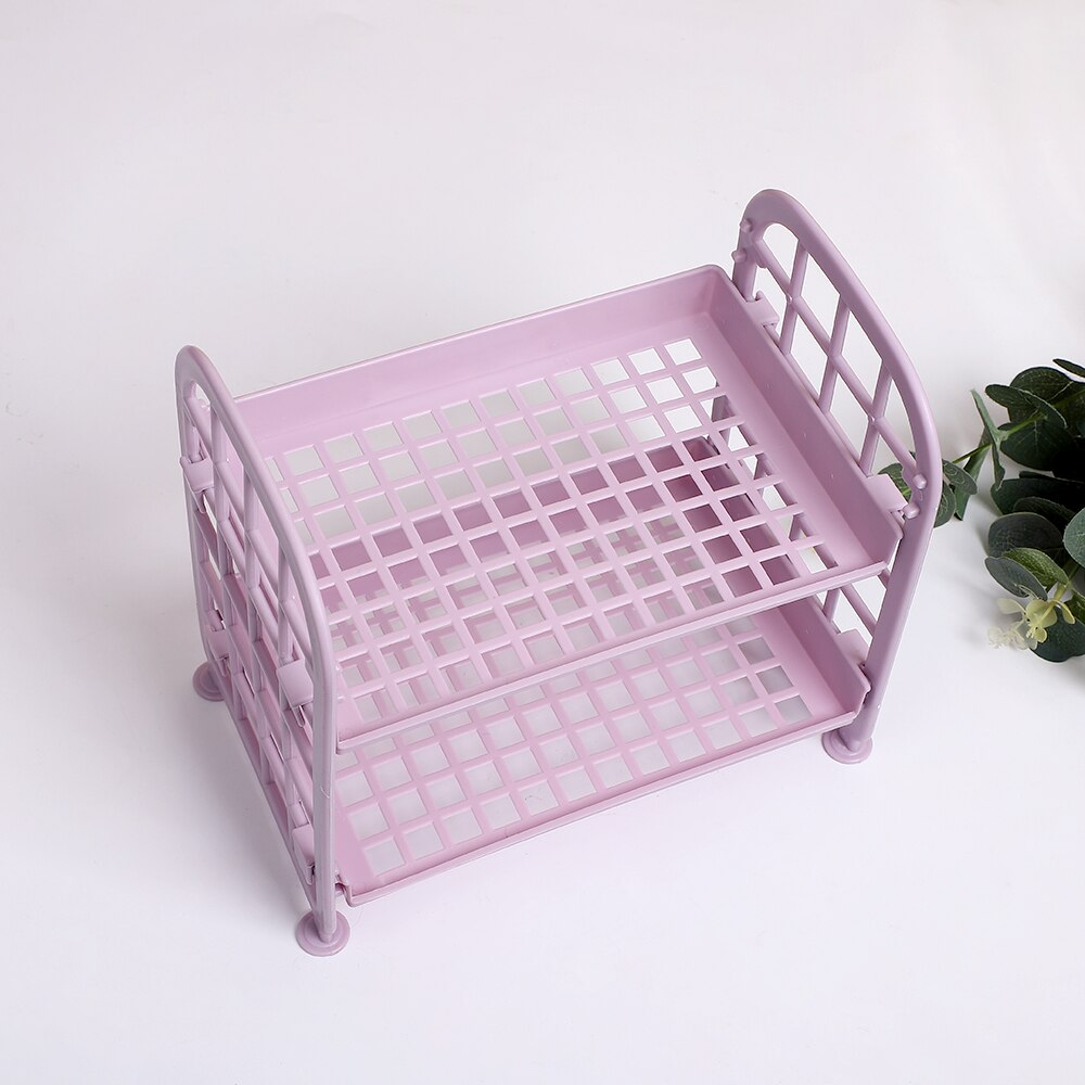 JIANWU Simple Double Layer Plastic Storage Shelf Removable Desktop Storage Manage Journal Sundries Storage Box for Stationery: deep purple