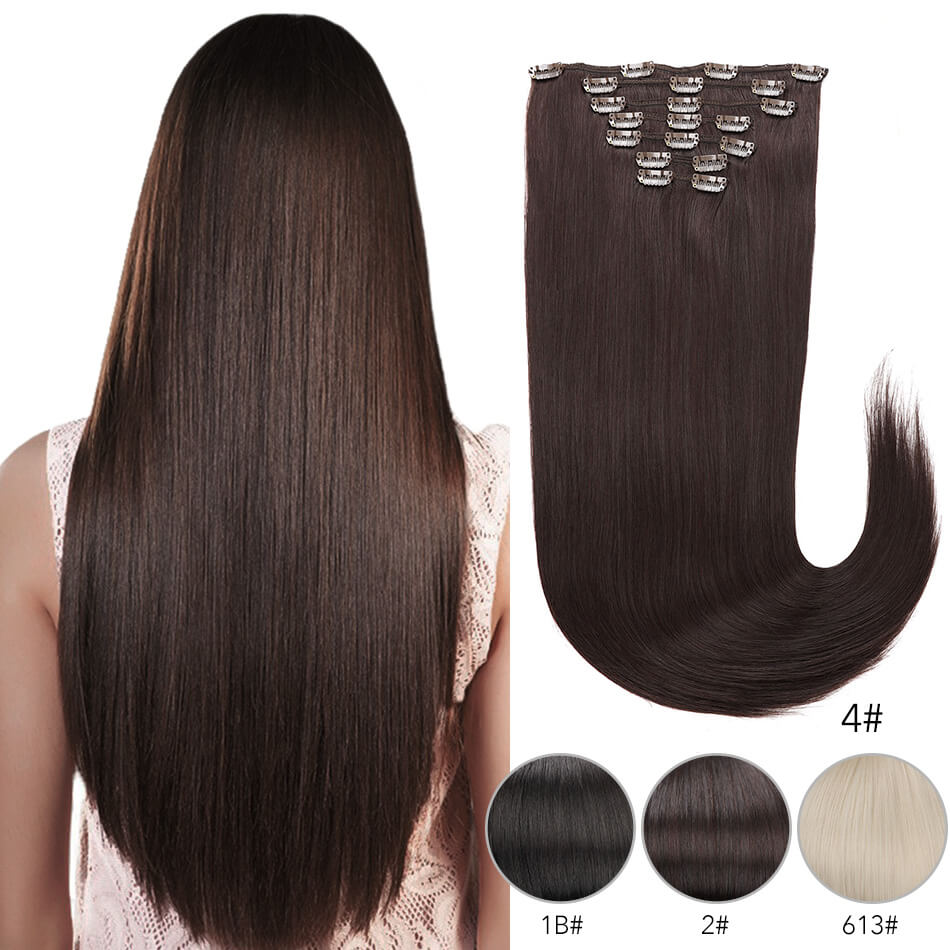 Clip In Hair Extension 140G Lange Rechte 24 Inch Synthetisch Haar Uitbreiding 20 Clips Zwart Bruin 613 # Kleur haarstukje Voor Vrouwen