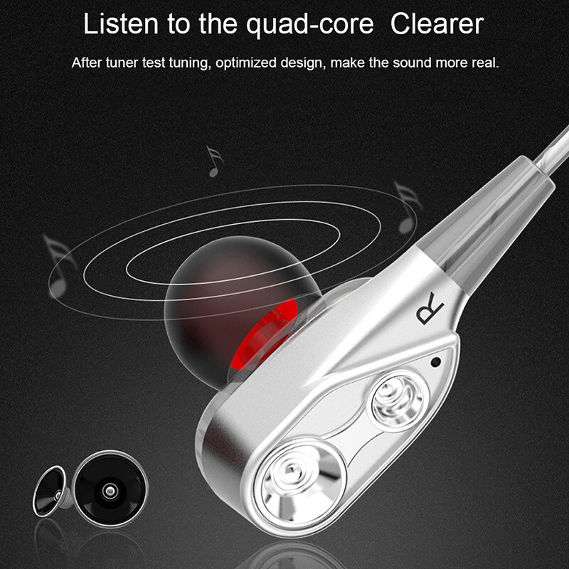 Amorno Double bobine mobile écouteurs intra-auriculaires 3.5mm filaire quatre haut-parleur Double dynamique casque jeu HiFi intégré micro écouteur