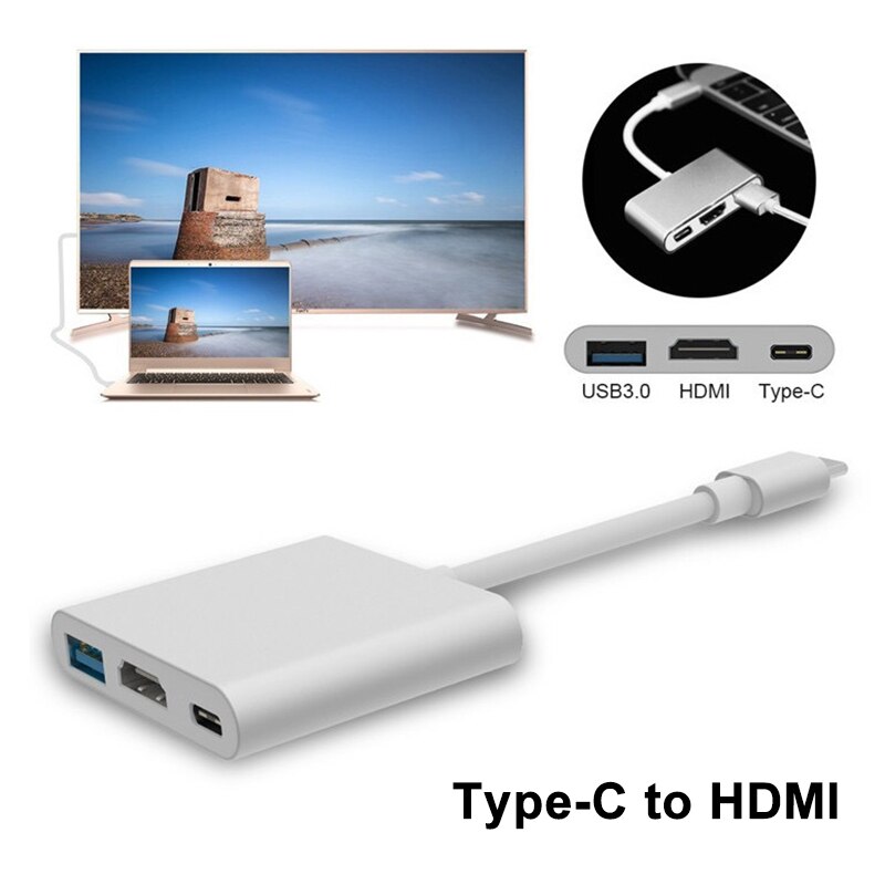 Adaptateur convertisseur USB 3.1 type-c vers HDMI/USB 3.0/USB-C en aluminium Compatible pour adaptateur Macbook NC99