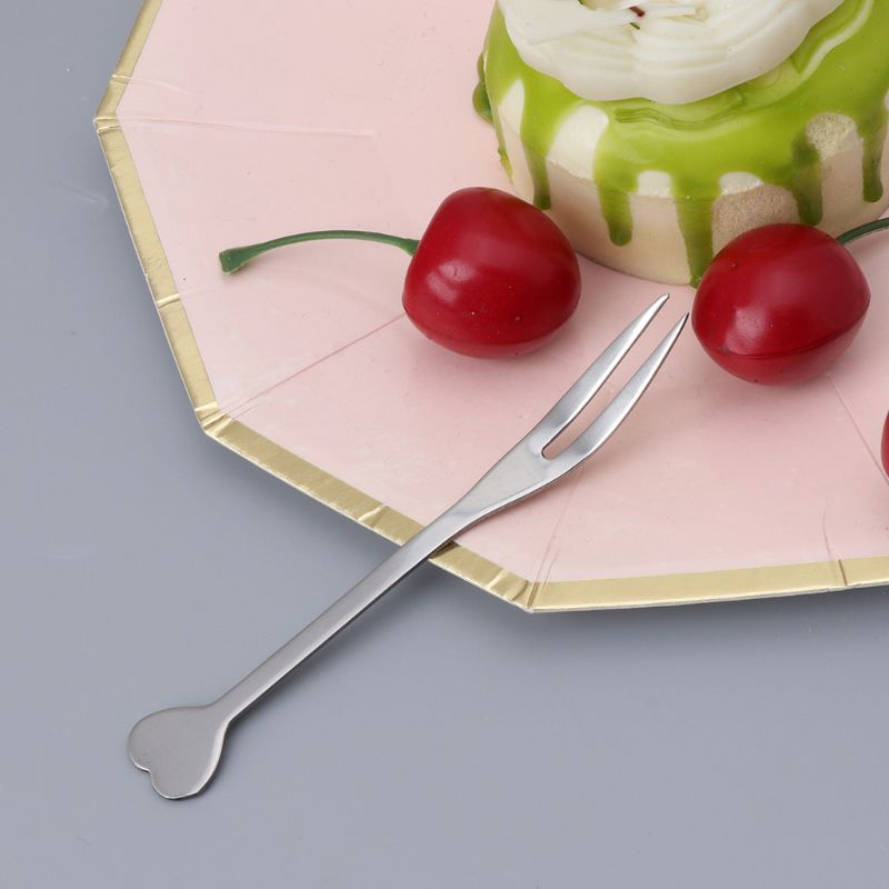 Mini Tenedor de 2 dientes de acero inoxidable para postre, pastel, fruta, ensalada, cubiertos, con mango de corazón de amor, accesorios para hogar y cocina