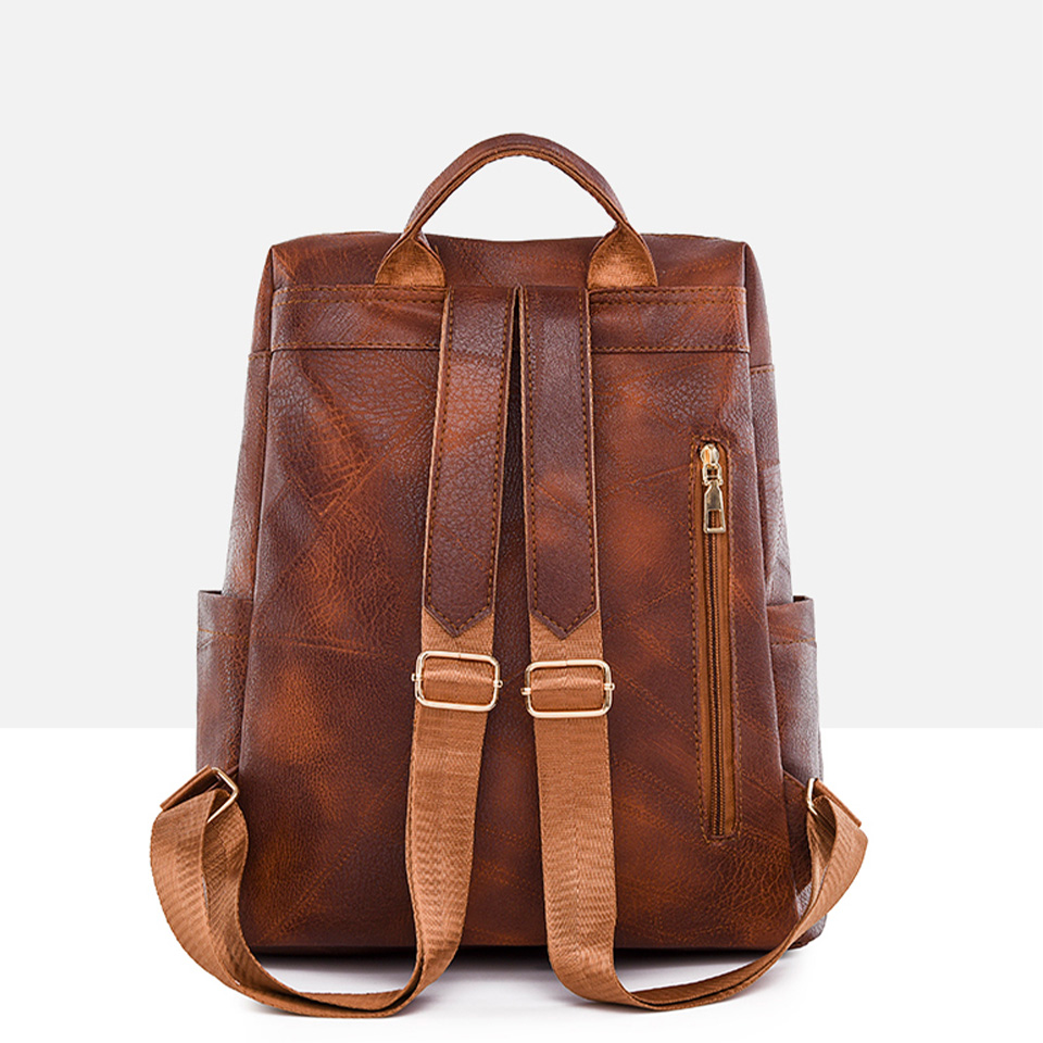Trendiger Damen-Rucksack, Jahrgang-Pu-Leder, Tagesrucksack, braun, lässige Reisetasche, retro-Studenten-Schultasche, Sack