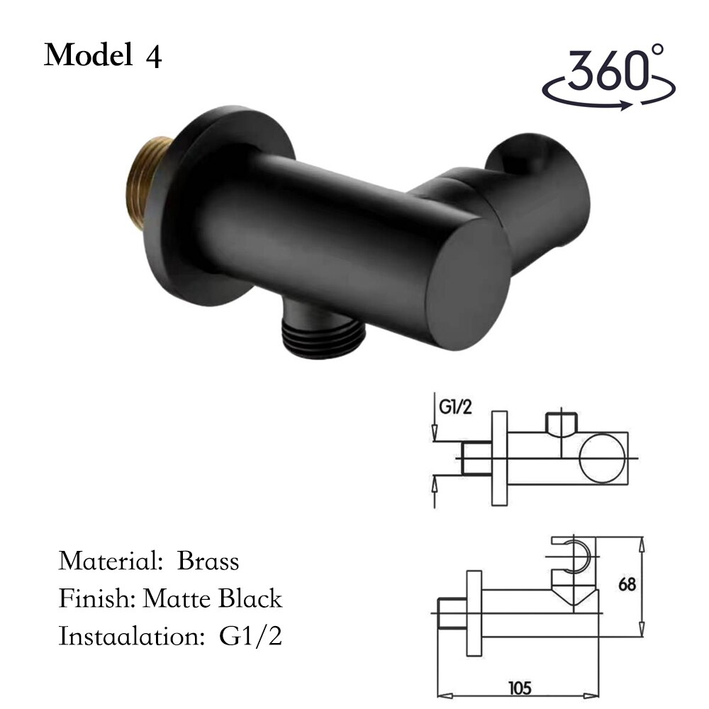 Solid Brass Bathroom Shower Head Connector /Holder with Water Outlet, Wall Mounted Connector Bracket For Shower Accessories: Model 4