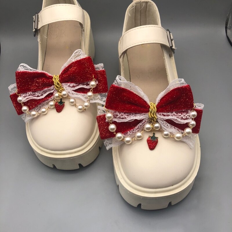 Lolita-Pinza para el pelo para niña, accesorio para el pelo con lazo rojo y Perla, doble cola de caballo, sombreros dulces, accesorios de Cosplay, pasadores de Kawaii para 101A