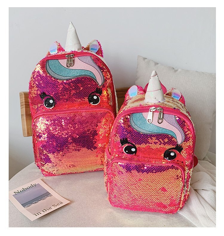 Eenhoorn pailletten schooltas veelkleurige kinderschooltassen voor meisjes rugzak mochila escolar boeken schooltas voor tieners student: Roze l