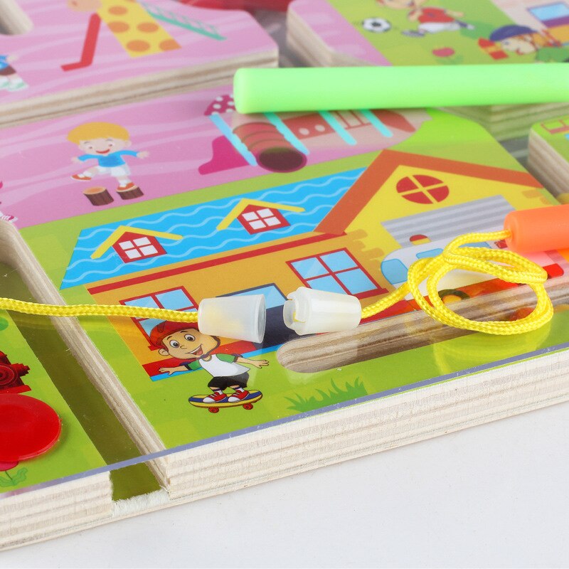 Magnetische Doolhof Speelgoed Roll-On Stedelijke Verkeer Ouder-kind Magnetische Penseelvoering Doolhof Creatief Speelgoed Baby Puzzel Houten Speelgoed