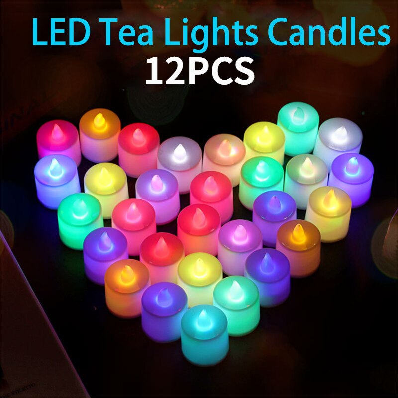 12 Pièces Coloré LED À Piles Bougies chauffe-plat Sans Flamme Mariage Décor Accessoires bougie D'anniversaire électronique Décoration