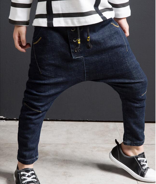 Kinderkleding zachte denim jeans broek jongens broeken groot kruis kinderen kinderen denim jongens jeans broek jongens harem broek: 4t