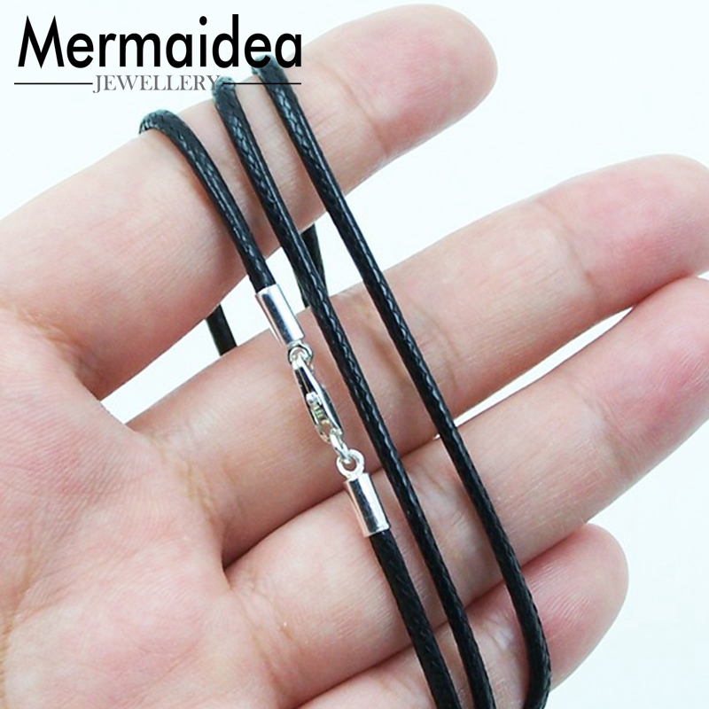 flambant neuf en cuir noir corde collier couleur argent homard fermoir tour de cou Cool hommes femmes Untuk Wanita bijoux