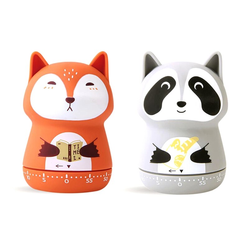 2 Pack Leuke Keuken Timer, Mechanische Timer Voor Kinderen, 60 Minuut Dier Timer Voor Koken/Lezen/Doen Sport: Red   Gray