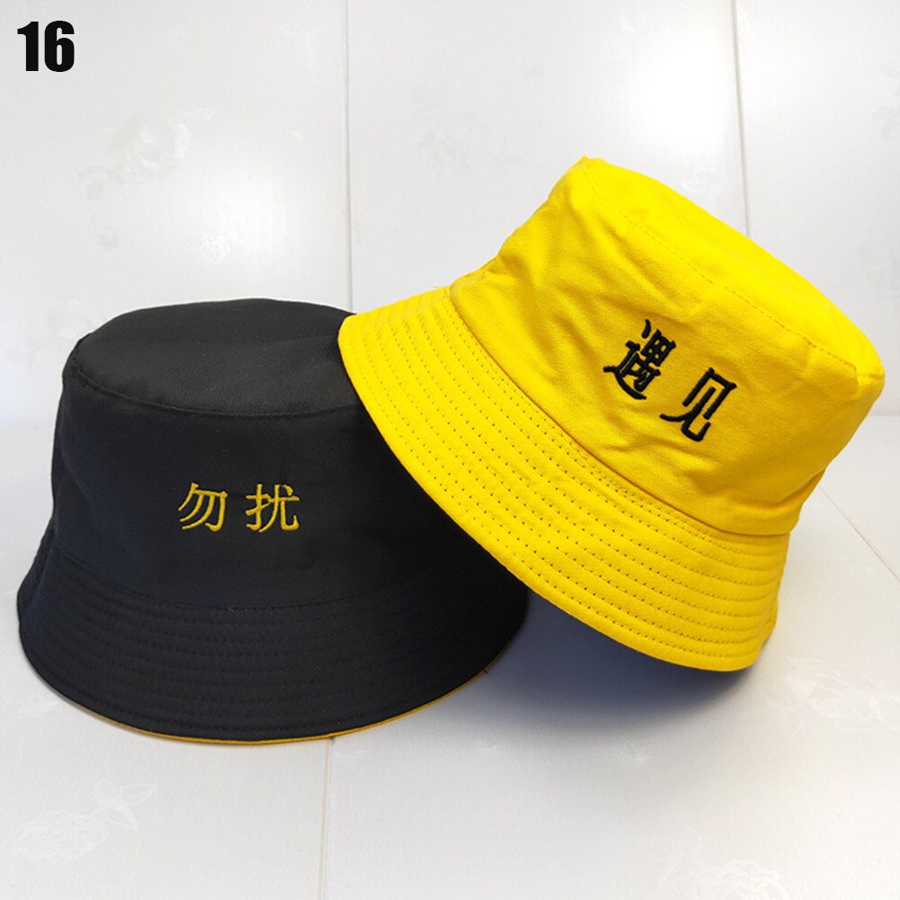 Hoed zomer student dubbelzijdige pet vissershoed chinese borduurwerk zonnehoeden opvouwbaar katoen