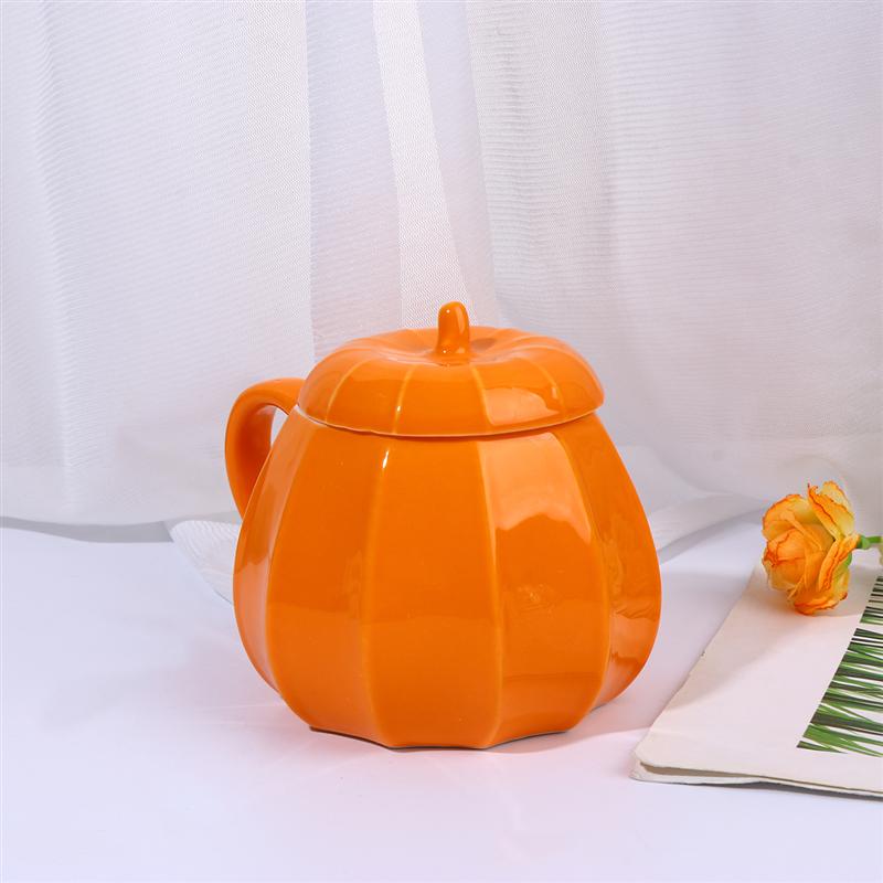 1 Pc Pumpkin Shape Cup Ceramic Cup Coffee Milk Cup Halloween Water Cup for Home Office (Orange)