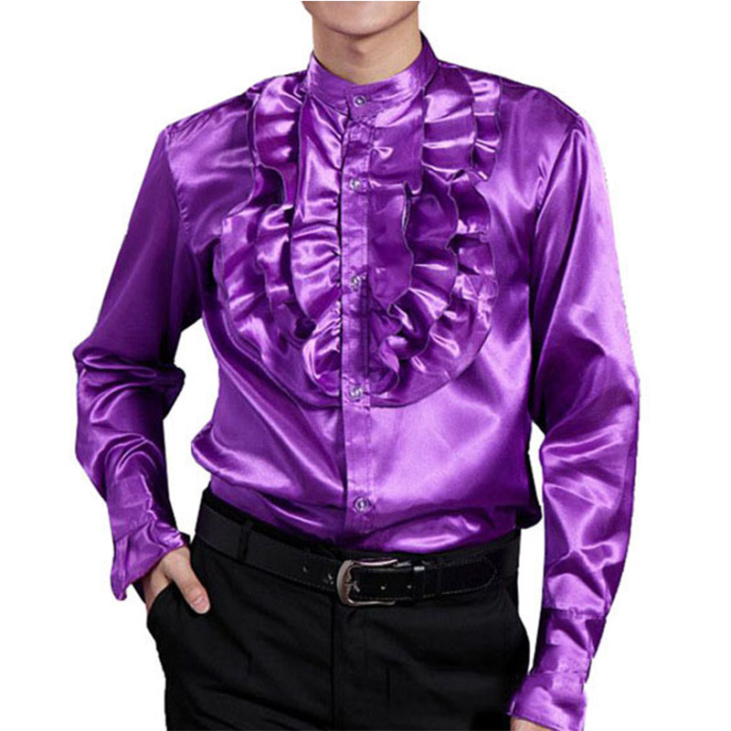 Mens Renaissance Costume Shirts Medieval Steampunk Gothic Pirate Tops Shirt Men Party Stage Show Prom Shirt Male Camisas Hombre: purple / S